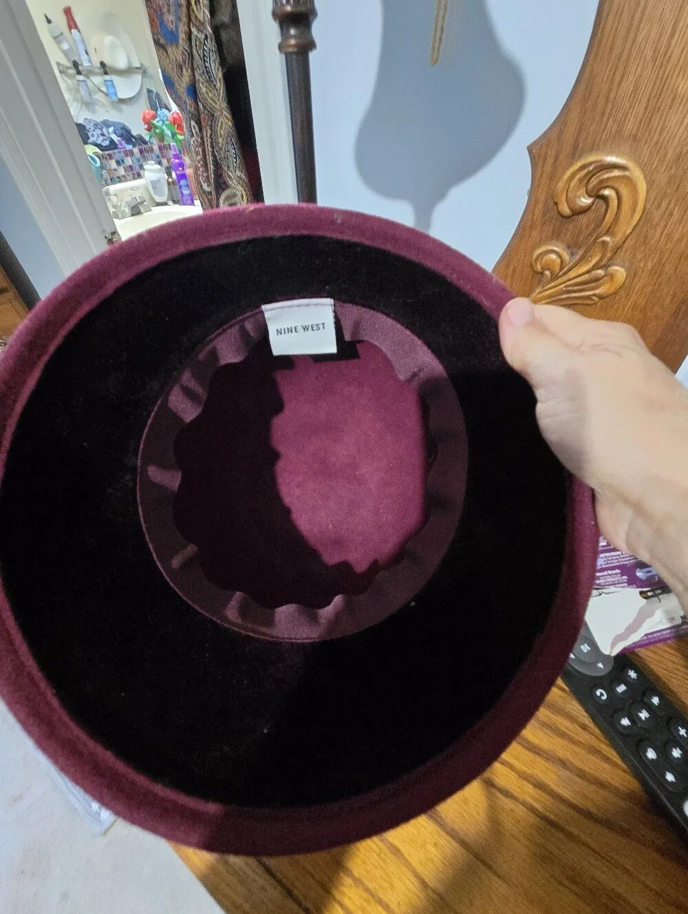 Nine West Plum Wool Cloche Hat with Velvet Band